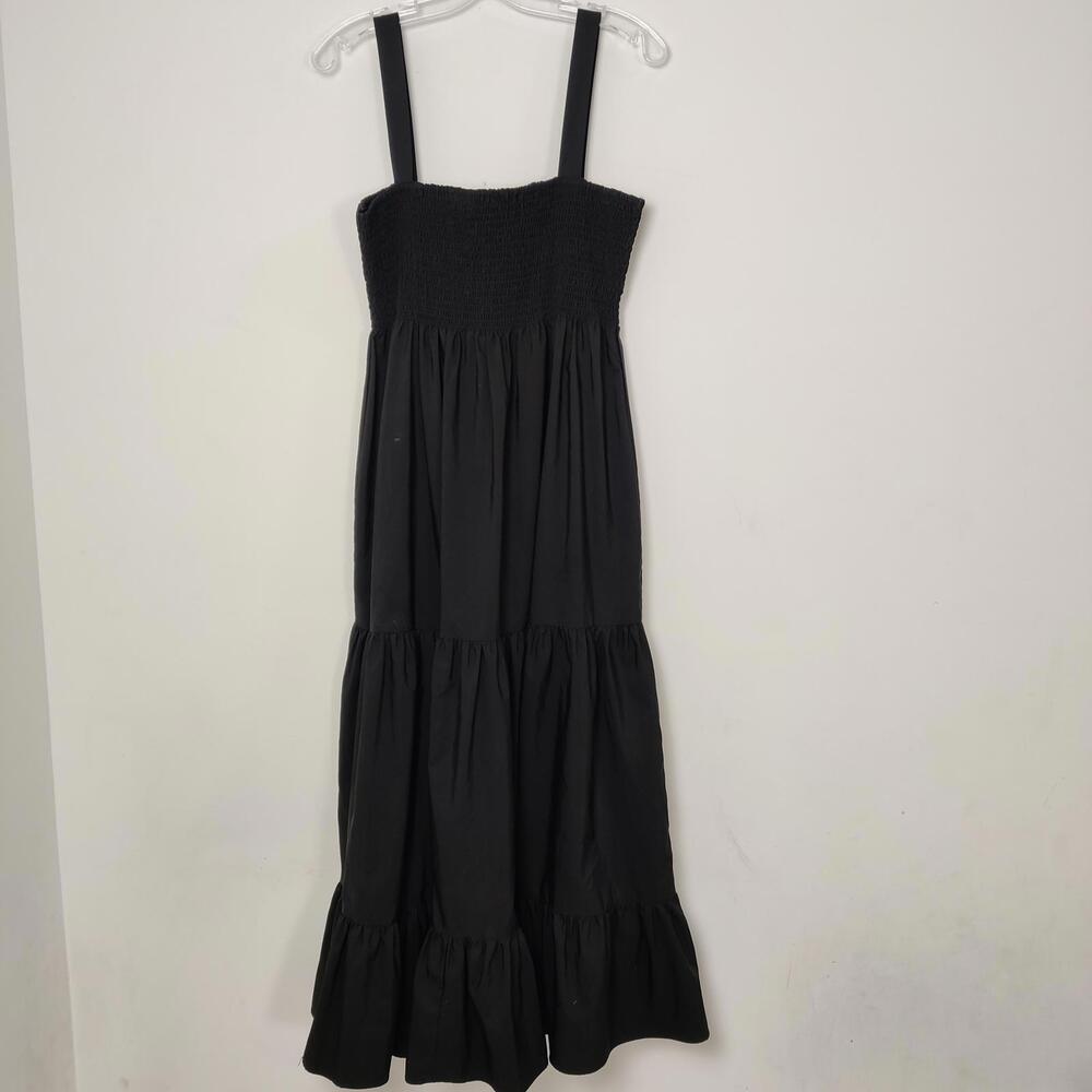 Zara Poplin Black Smocked Tiered Maxi Dress Wide Straps Large